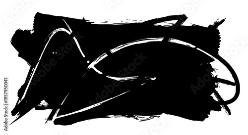 Brush strokes set with black grunge textures and white lines on a clean background for artistic designs