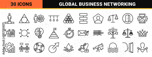 Corporate team networking and business organization structure line art with Minimalist monoline aesthetic.