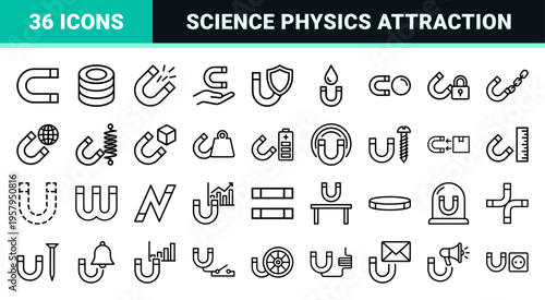 Minimalist monoline magnetism and physics concepts focusing on physical attraction and science utility.