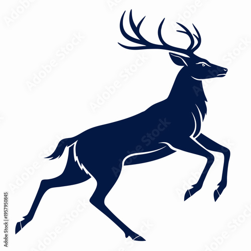 A running deer with large antlers