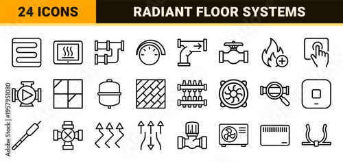 Underfloor Heating and Smart Climate Control Systems Minimalist Monoline Geometric Line Art for HVAC Service and Engineering Interfaces