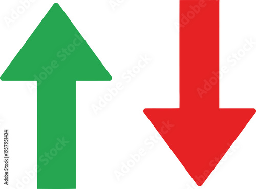 A green arrow pointing upwards next to a red arrow pointing downwards on a plain white background Vector