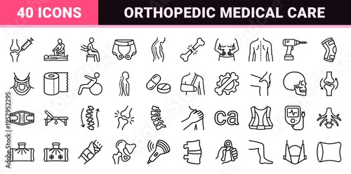 Osteopathy and Orthopedic Health Minimalist Monoline Outline Symbols for Spinal Care, Chiropractic Medicine, and Bone Anatomy Visuals.