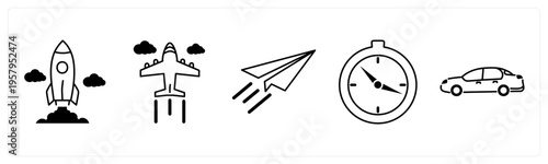 A set of 5 mix icons as startup, plane, paper plane