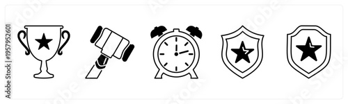 A set of 5 mix icons as trophy, auction, alarm