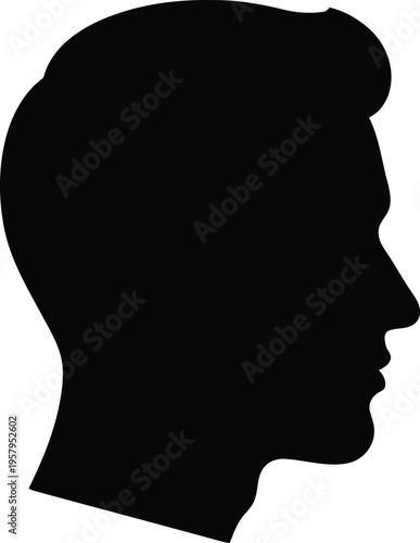 A clean black silhouette profile of a man showing the head and neck against a plain white background Vector
