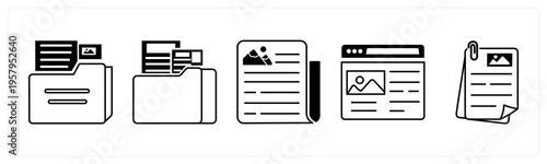 A set of 5 mix icons as folder, news, webpage