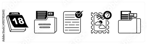 A set of 5 mix icons as calendar, folder, approved document