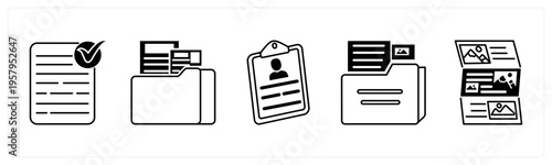 A set of 5 mix icons as approved document, folder, clipboard