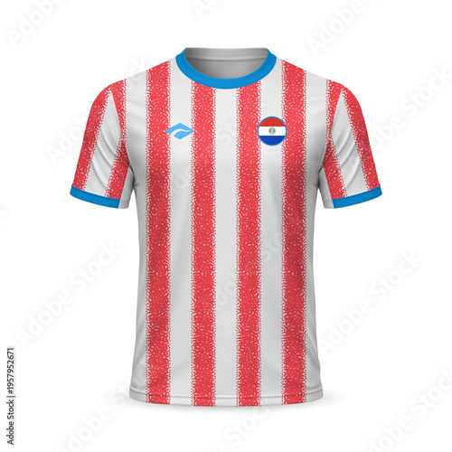 Fotografie 3d realistic home soccer jersey Paraguay national team, shirt template