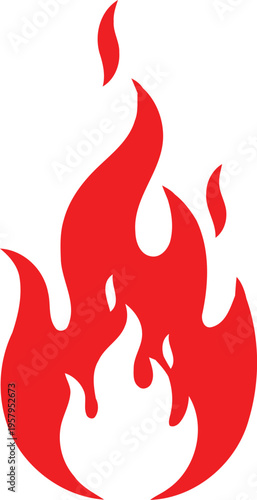 A vibrant red flame graphic isolated on a clean white background for various design applications Vector