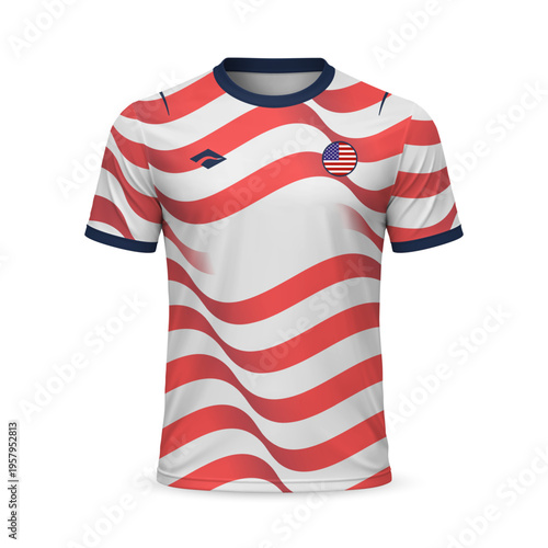 3d realistic home soccer jersey United States national team, shirt template