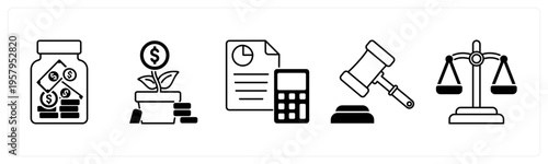 A set of 5 mix icons as saving, money plant, budget