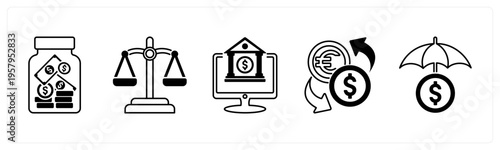 A set of 5 mix icons as saving, balance, online banking