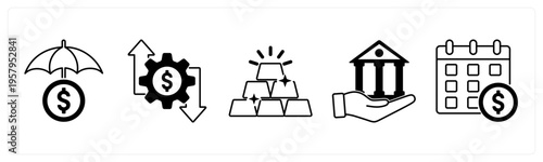 A set of 5 mix icons as money insurance, money management, billion