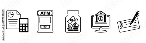 A set of 5 mix icons as budget, atm, saving