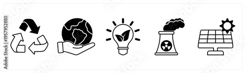 A set of 5 mix icons as recycle, save earth, eco bulb