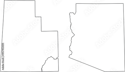 A simple black and white outline map of the us states of utah and arizona isolated on white background Vector