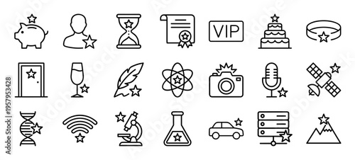 Customer Loyalty Rewards and Premium Membership Minimalist Monoline Outline Symbols for Fintech Apps and E-commerce Business Strategy