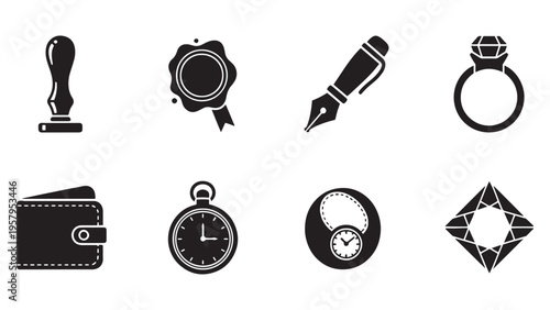 Luxury Accessories and Premium Goods Icon Set in Silhouette for Jewelry, Finance, and Lifestyle Brand Identity