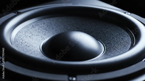 Speaker Woofer Cone Vibrating with Deep Bass Sound in Darkness