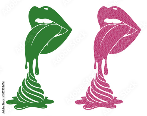 Vibrant lips with dripping treats, symbolizing indulgence and sweet pleasure.