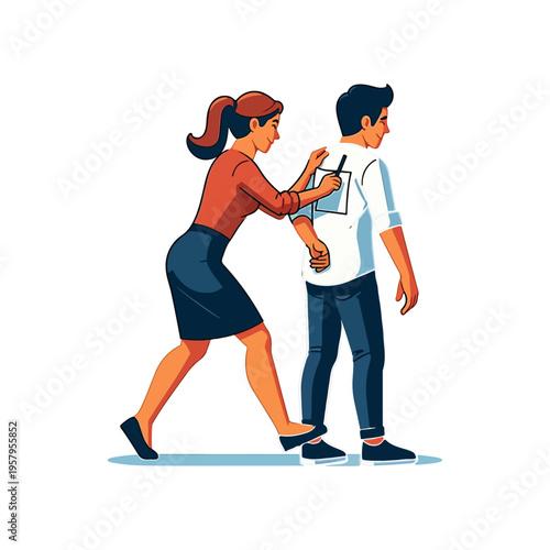 Minimal Flat Vector Illustration of Two People Playing a Prank
