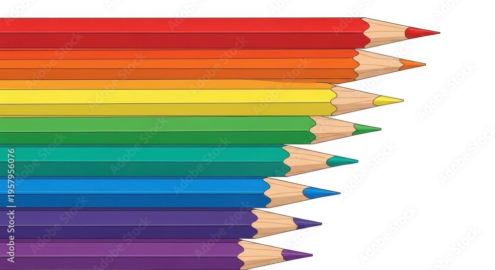Fototapeta premium Vibrant Rainbow of Colored Pencils - A Spectrum of Creativity.