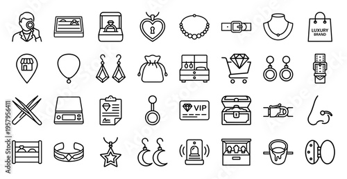 Luxury Jewelry and Gemstone Monoline Outlines for Commercial Retail Interface and High-End Branding Minimalist Graphic Design