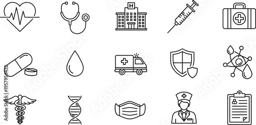Medical Icon Set with Microscope MRI Machine and Laboratory Health Symbols