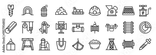 Industrial Mining and Resource Extraction Minimalist Monoline Geometric Line Art for Civil Engineering and Geology Professional Utility