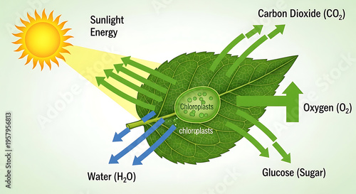 Diagram of photosynthesis process in plants.