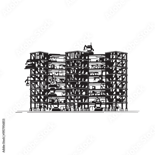 A large apartment building with many balconies and windows  urban architecture  residential complex
