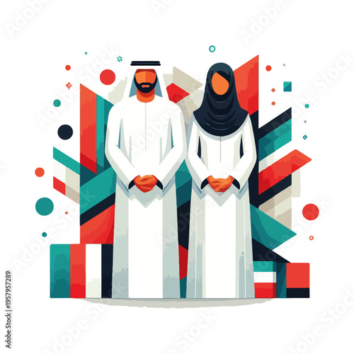 Minimalist Artwork of Emirati People Celebrating Heritage Day
