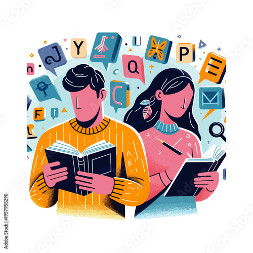 Minimalist Artwork of People Studying Finnish Language