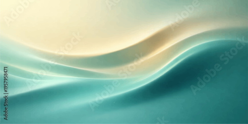 Abstract flowing waves of teal and cream colors blend in a soft gradient of lines that evoke a sense of calm and fluidity. This abstract design will give the viewers the feeling of a serene ocean.