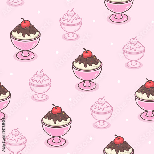 Ice Cream Sundae Pattern vector design for print on textile, wrapping, backdrop and other uses