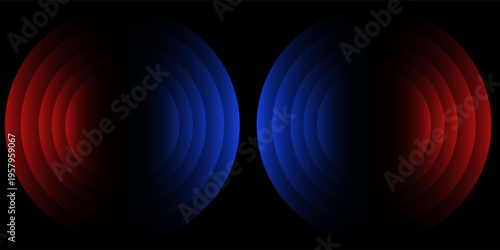 WiFi or scanner light effect, red and blue glowing sonic waves, good or bad signal concept. Neon no signal icon. Wireless network symbols.