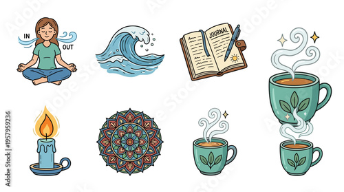 Collection of elements for relaxation and mindfulness practices