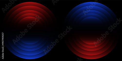 WiFi or scanner light effect, red and blue glowing sonic waves, good or bad signal concept. Neon no signal icon. Wireless network symbols.