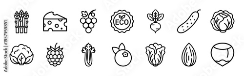 Farmers Market Organic Grocery Minimalist Monoline Geometric Line Art for Sustainable Retail and Healthy Lifestyle Apps
