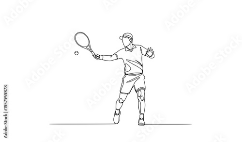 Continuous one line tennis player forehand stroke vector illustration minimal sports outline isolated on white background
