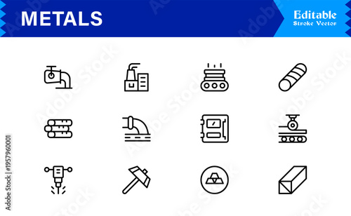 Metals and Mining Line Icon Collection – Minimal Unique Vector Icons for Industrial and Construction