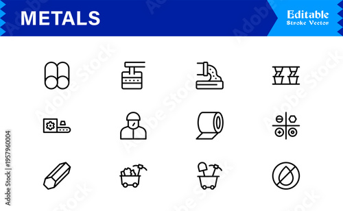 Metals and Mining Line Icon Collection – Minimal Unique Vector Icons for Industrial and Construction