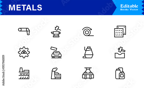 Metals and Mining Line Icon Collection – Minimal Unique Vector Icons for Industrial and Construction