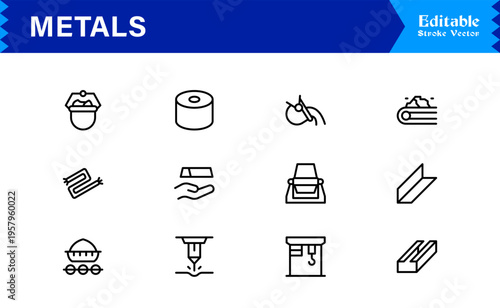 Metals and Mining Line Icon Collection – Minimal Unique Vector Icons for Industrial and Construction