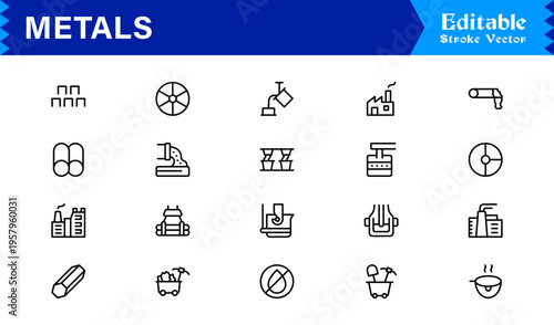 Metals and Mining Line Icon Collection – Minimal Unique Vector Icons for Industrial and Construction