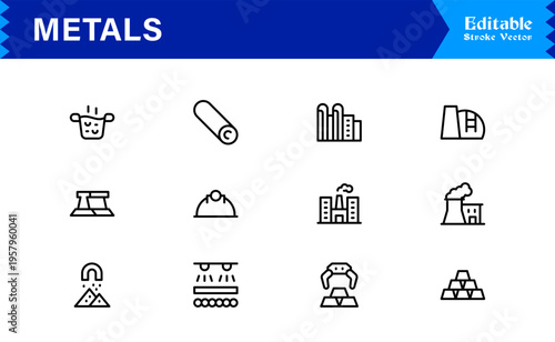 Metals and Mining Line Icon Collection – Minimal Unique Vector Icons for Industrial and Construction