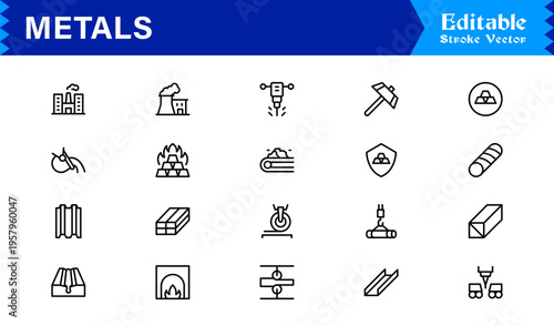 Metals and Mining Line Icon Collection – Minimal Unique Vector Icons for Industrial and Construction