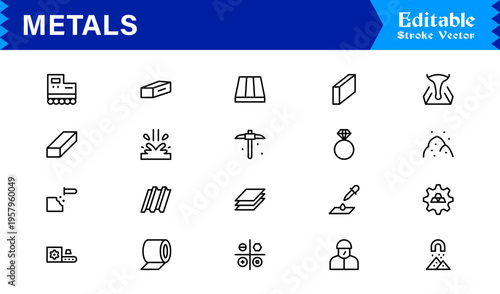 Metals and Mining Line Icon Collection – Minimal Unique Vector Icons for Industrial and Construction